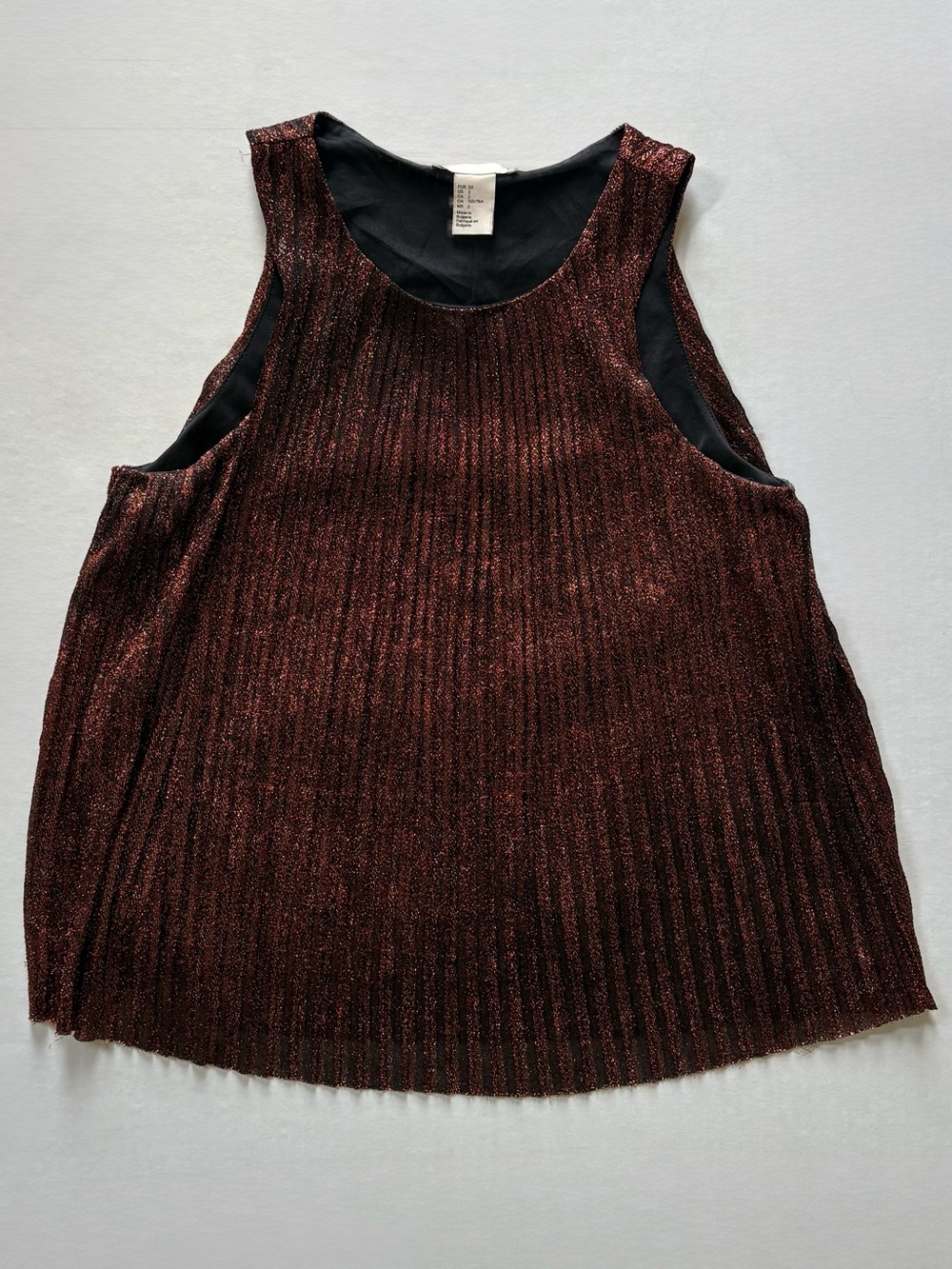H&M Metallic Orange Pleated Sleeveless Tank Top Womens 2 (XS) Blouse